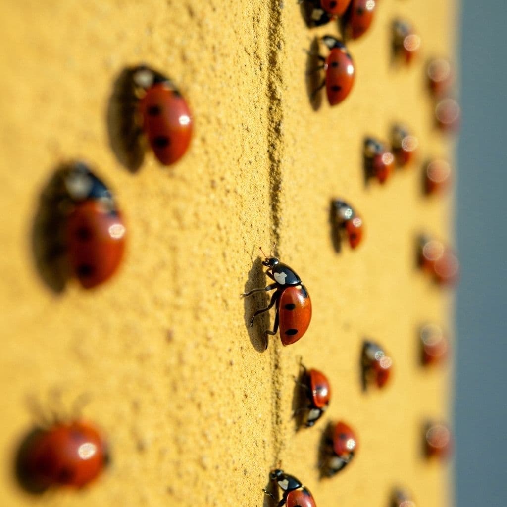 Coccinelles asiatiques se rassemblant sur un mur ensoleillé
